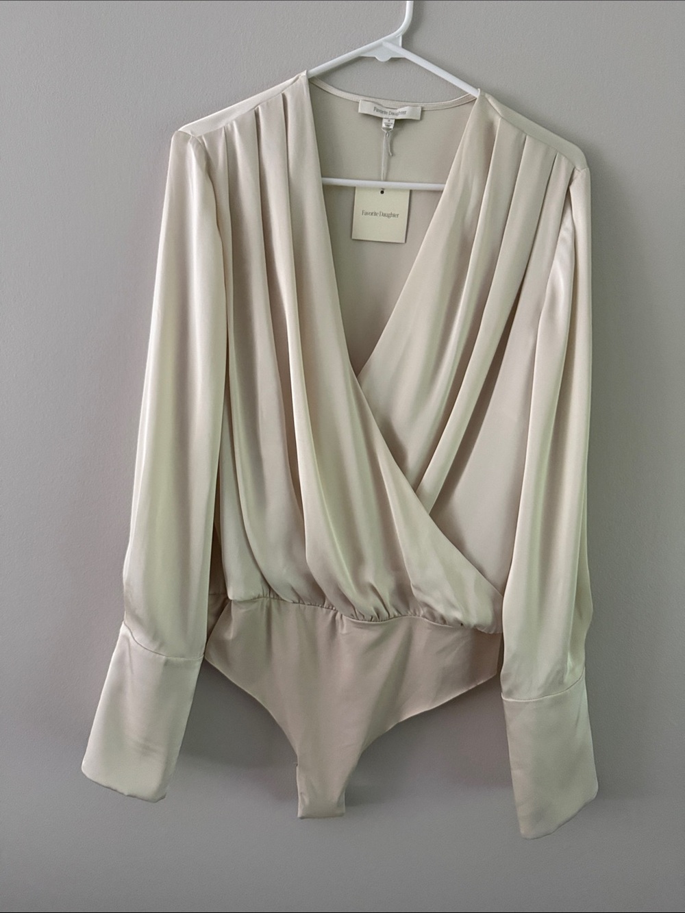 Favorite Daughter Cream Satin Wrap Bodysuit